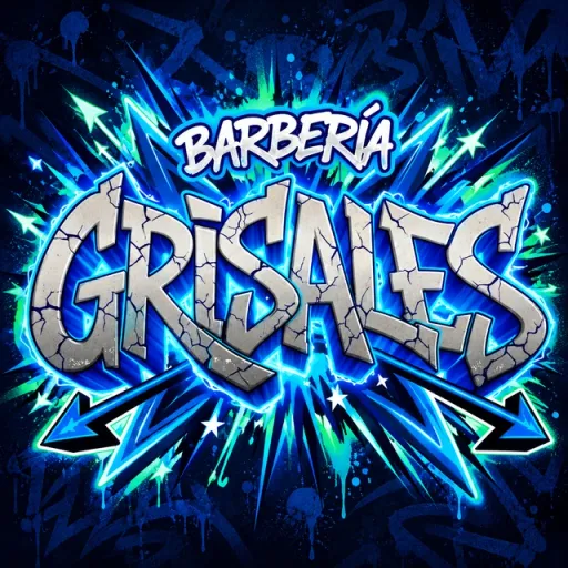 Icono de Barbería Grisales con letras de graffiti y azul eléctrico