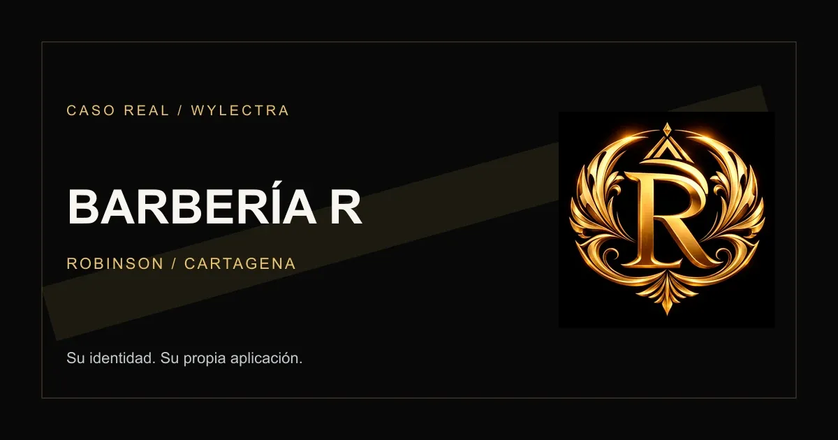 Barbería R: emblema dorado de Robinson y caso real de Wylectra en Cartagena