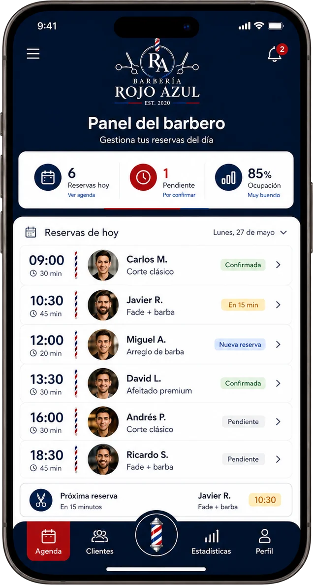 Software de gestión personalizado para barberías Panel de gestión para barberías con clientes, citas, servicios y caja