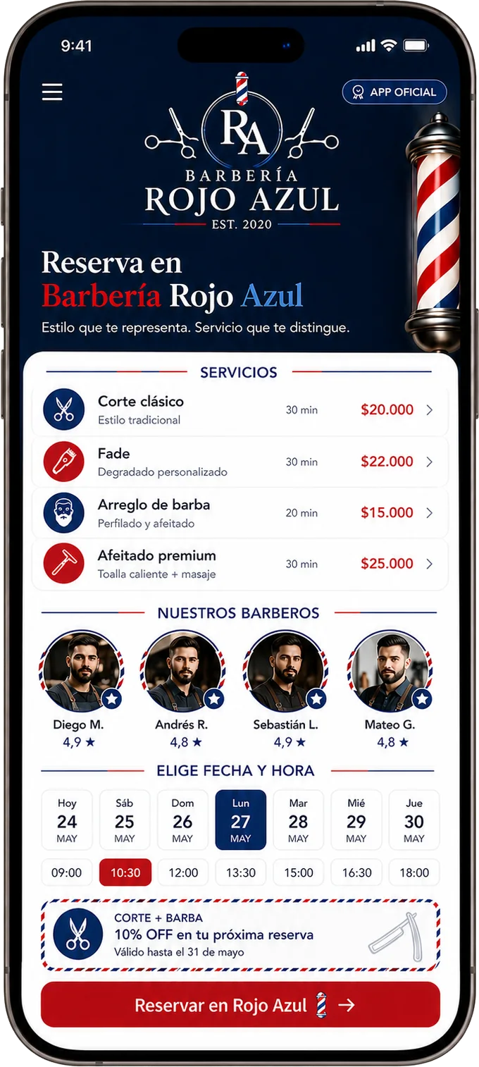 Aplicación propia de Wylectra con la identidad de una barbería
