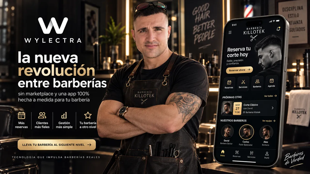 Ilustración de una app propia de Wylectra para una barbería